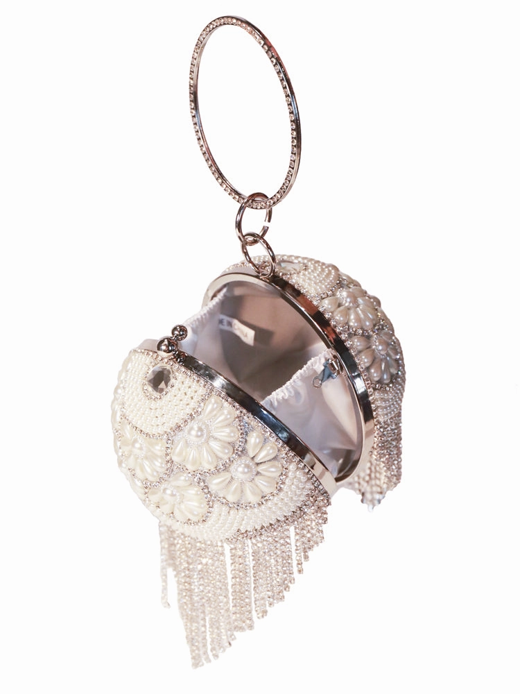 Round Ball Crystal Evening Clutch Purse Tassel Wedding Party Hand Bags