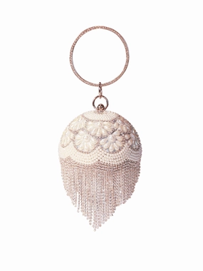 Round Ball Crystal Evening Clutch Purse Tassel Wedding Party Hand Bags