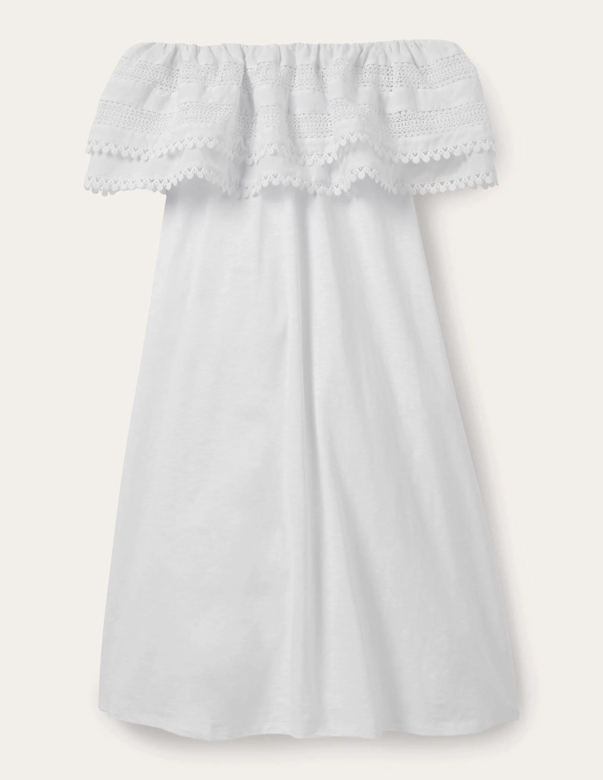 Ruffle Detail Jersey Dress-White
