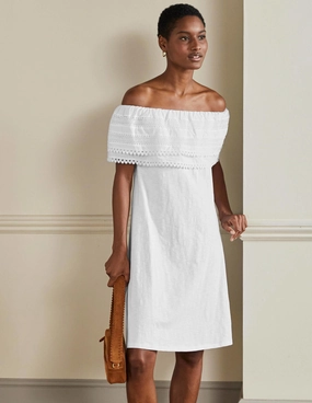Ruffle Detail Jersey Dress-White