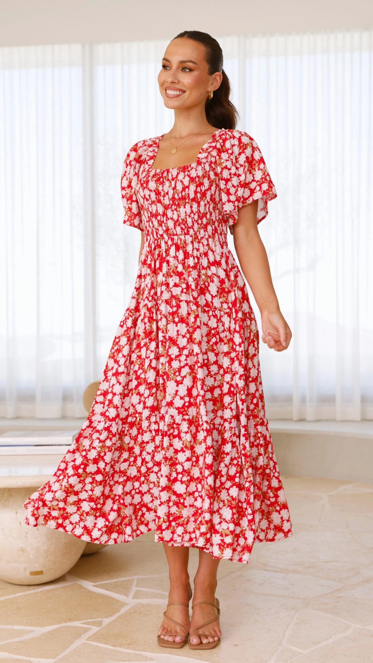 Sammi Midi Dress - Red Floral