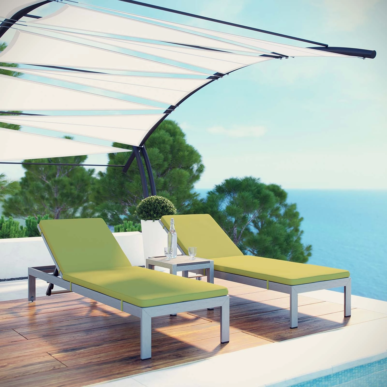Shore 3 Piece Outdoor Patio Aluminum Chaise with Cushions by Modway