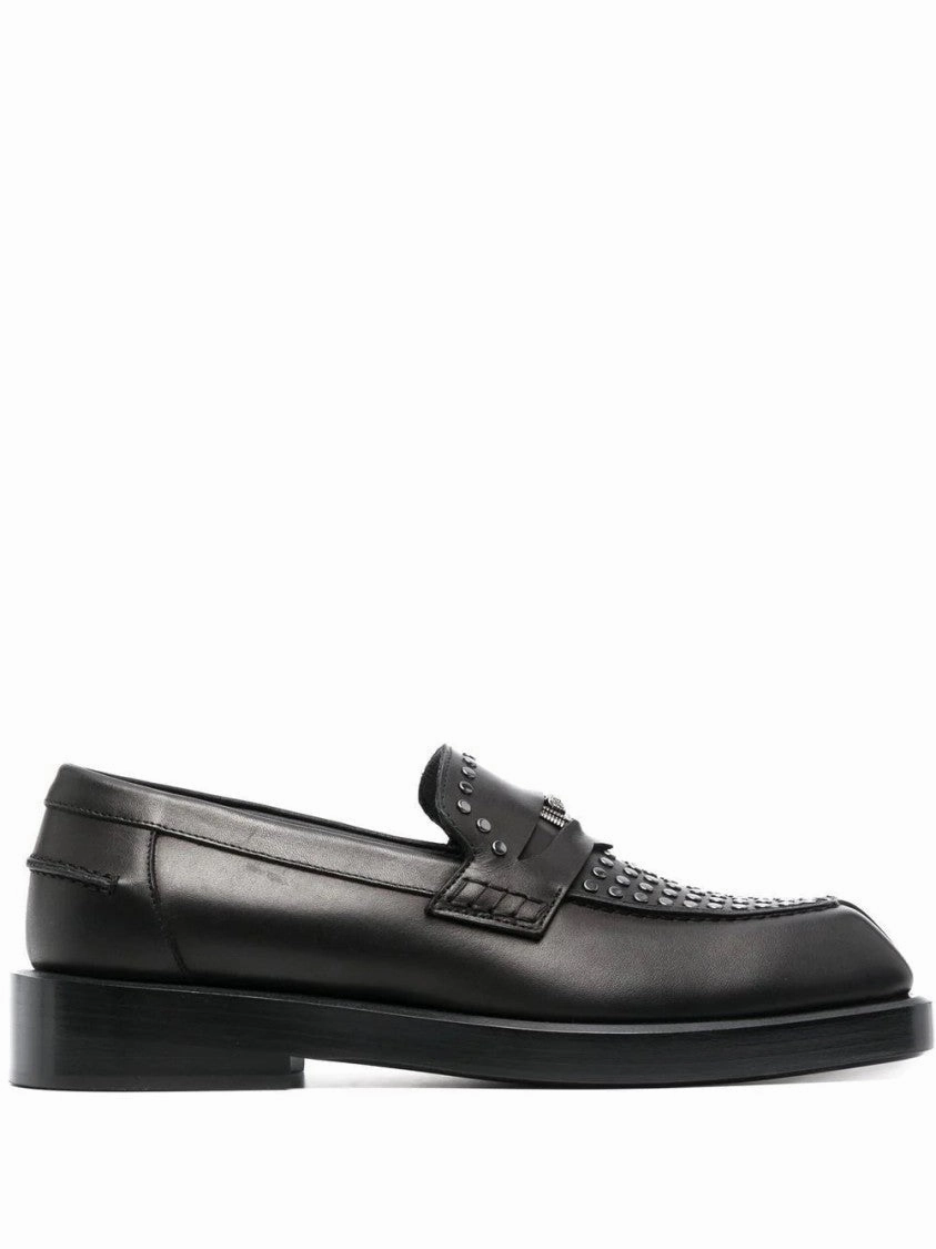 Square-Toe Studded Loafers