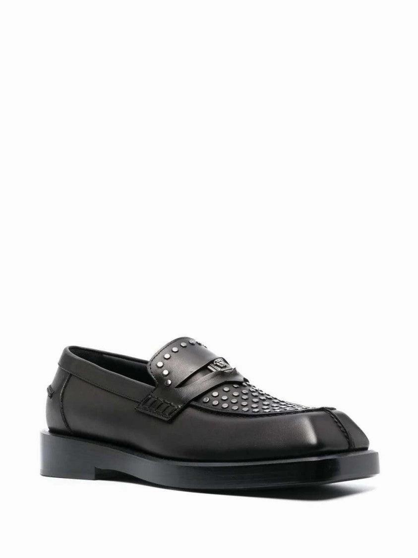 Square-Toe Studded Loafers