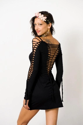 Wholesale - Long Sleeve Black Mini Dress, Pixie Dress