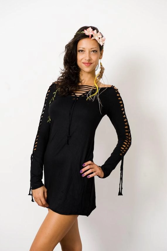 Wholesale - Long Sleeve Black Mini Dress, Pixie Dress