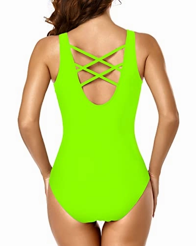 Wirefree Padded Bra Athletic One Piece Swimsuits For Women-Neon Green